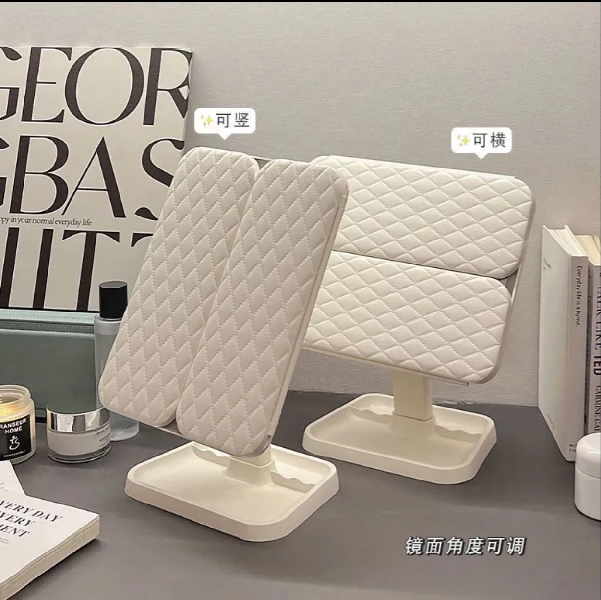 Desktop led cosmetic mirror storage box two-in-one shell three-sided folding dressing mirror adjustable mirror