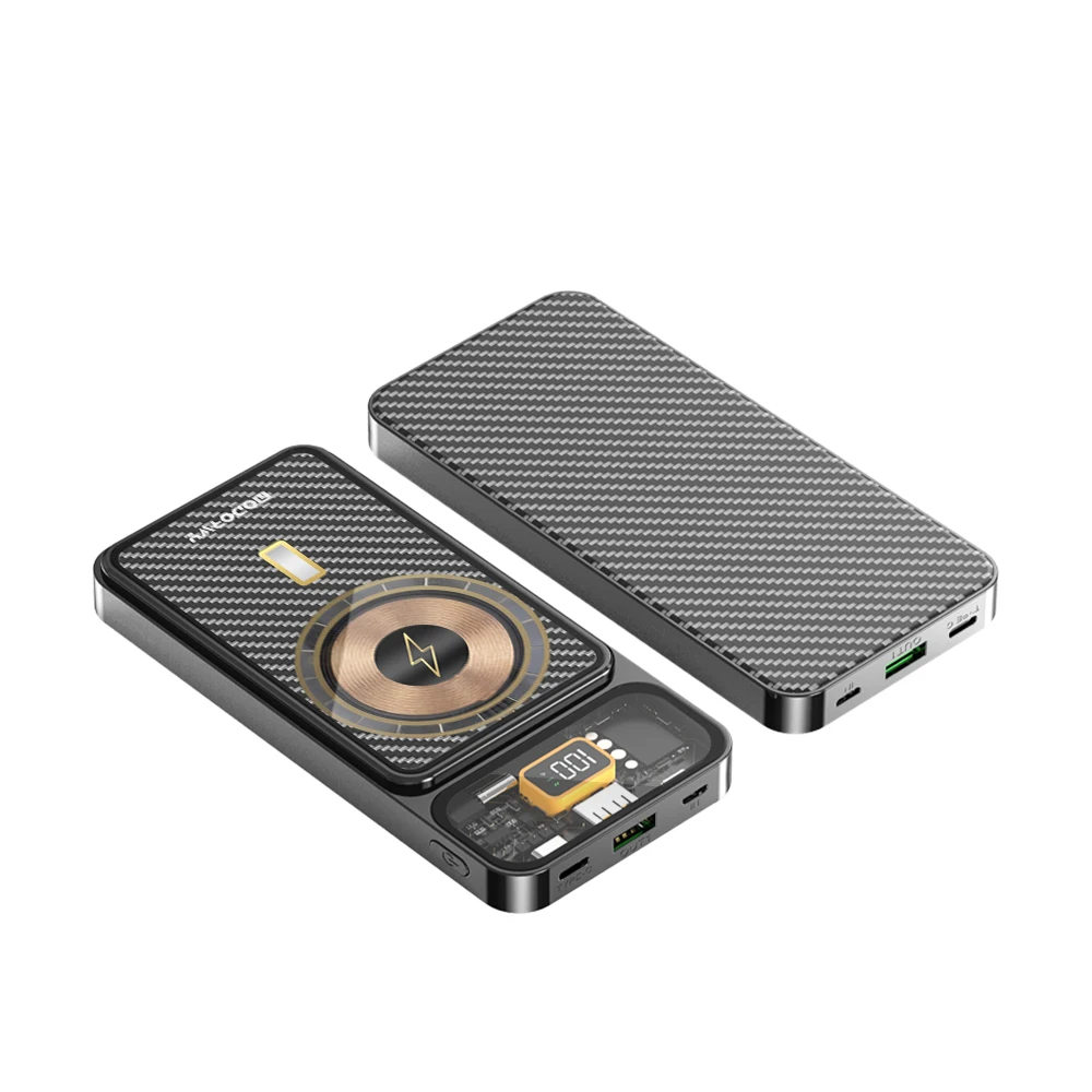 Latest Design Portable charger 12000mah Magnetic Power Bank Battery Pack Wireless chargers transparent Portable Mobile Charge