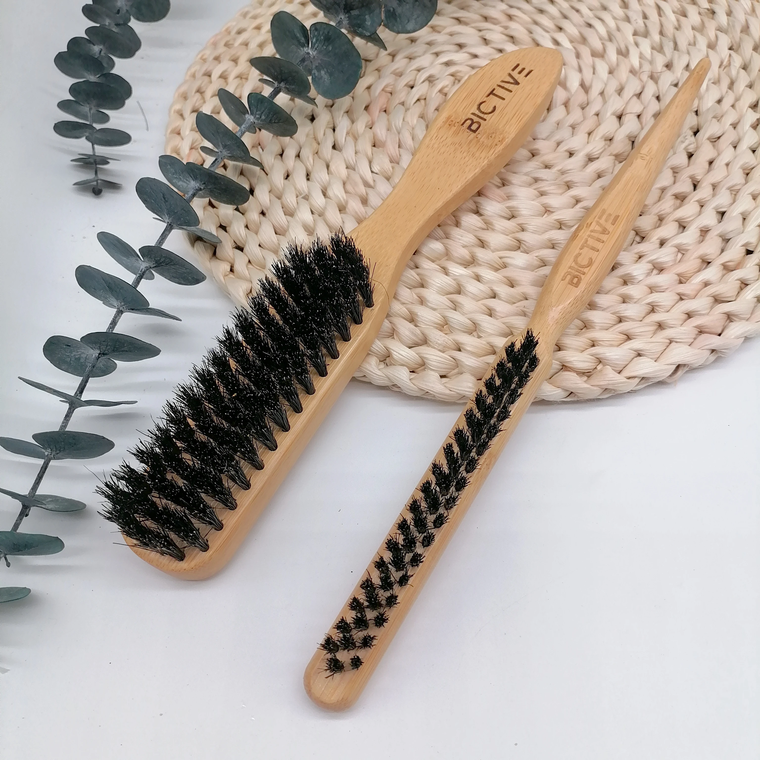 Wooden handle three sides pure pig hair shoe polish brush multifunctional shoe polish brush soft leather shoe brush