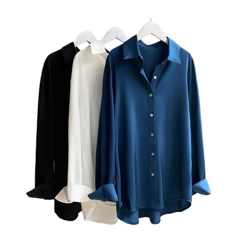 Spring Tops T Shirts Women Shirts Blouses For Women Long sleeve satin shirt women Blouse