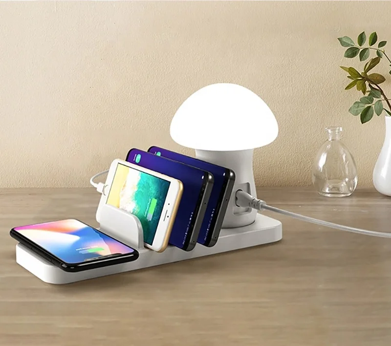 3 in 1 Qi Wireless Fast Charger Quick Charging Dock Station with Mushroom Light Mobile Phone Desktop USB charger EU US UK Plug