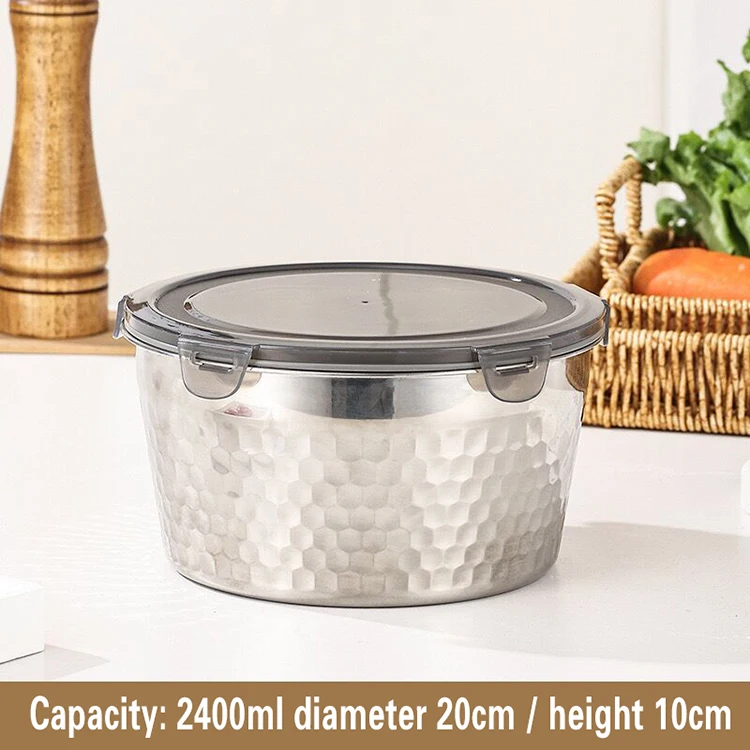 Wholesale refrigerator plastic lid SUS304 storage box sealed fresh-keeping box stainless steel food container