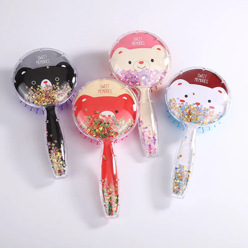 Cute Animals Cartoon Comb Shiny Paillette Poam Quicksand Children Hair Brush Long Handle Pony Rabbit Kids Hair Brush Hair Tools