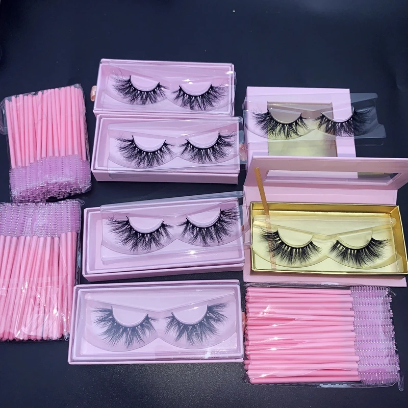 
wholesale 3d Mink eyelash with baby pink case different styles lash boxes 
