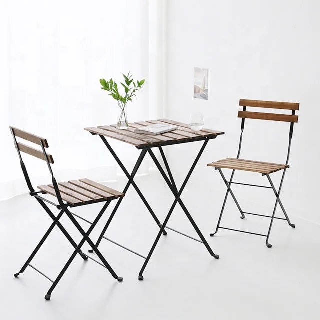 Outdoor Patio Bistro Set Metal Folding Table with ACACIA Wood