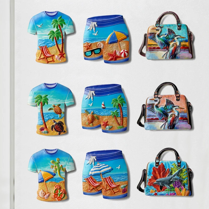 Magnetic Stickers Travel Ocean Scenery Refrigerator Stickers Creative Home Decoration T-shirt Clothes Shape Resin Sports Europe