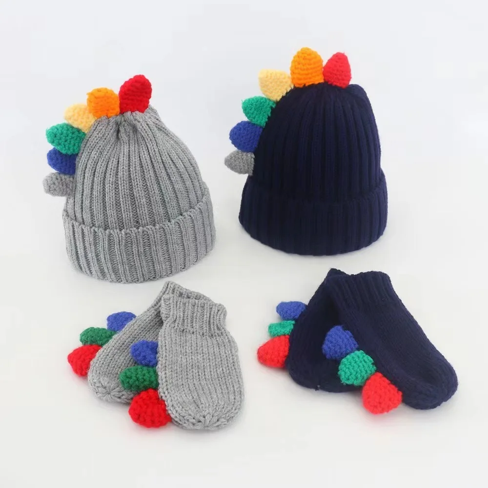 Newest Style Fall Winter Kids Handmade Crochet Knit Hat With Gloves