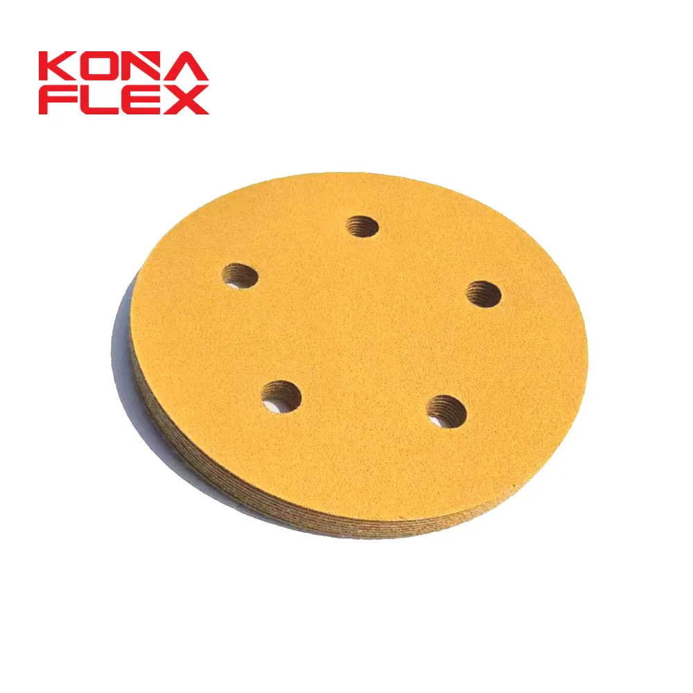 
Sample free konaflex-sanding disc 5inch(125mm)with5 dust holes hook&loop golden yellow 