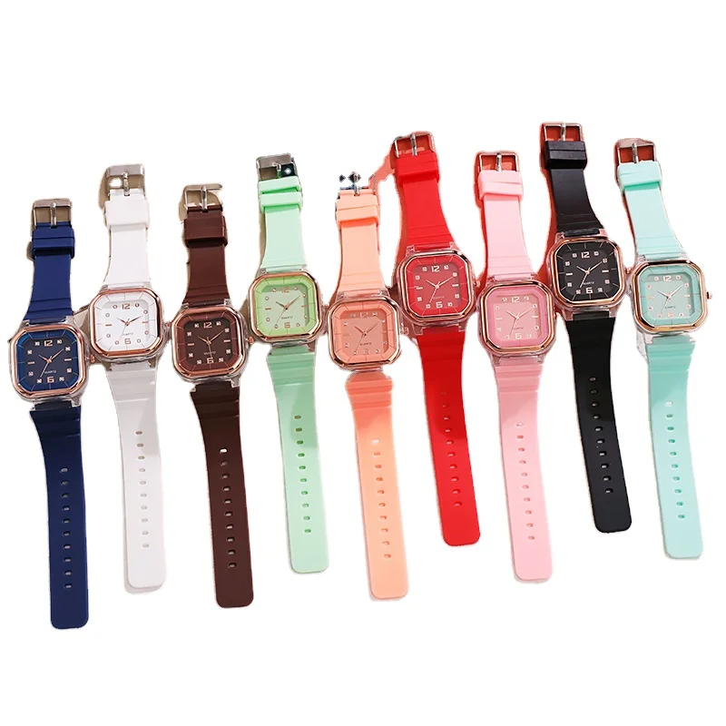 Fashion design Candy Color Jelly Silicone Girl Square Trendy Sports Digital Dial Wrist Quartz Hand watch girls online pictures