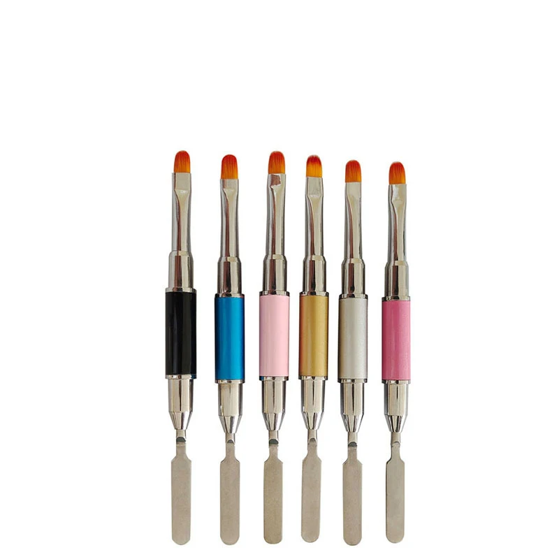 Dual Ended Poly Nail Gel Brush Picker 2 IN 1 Nail Brush and Spatula Stainless Steel Gel for Nails Extension Gel Tool