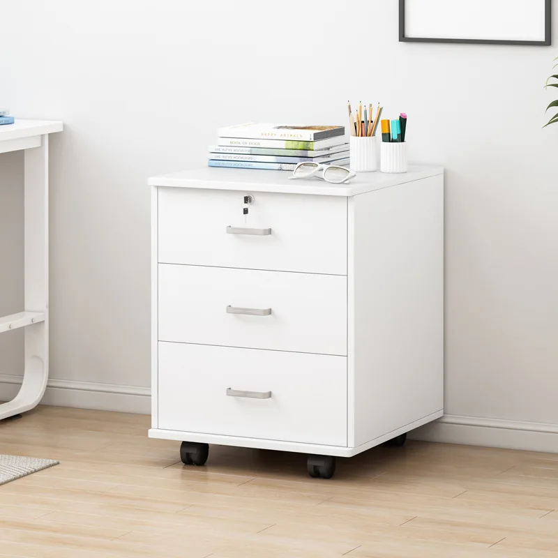 Nightstand 3-Drawers Modern Bedside Table With Keys Simple Storage Cabinet French Style Wooden Bedroom Furniture Panel