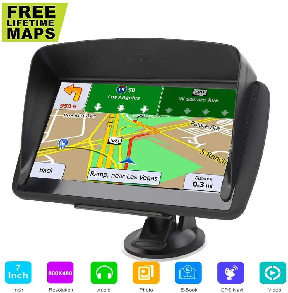 7 Inch Portable GPS Navigation System For Car Locator Navigation Free Map 30 Languages 2D 3D View Map Display