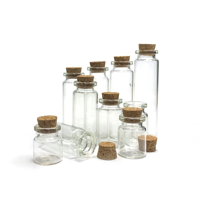 Hot 10ml 15ml 20ml Mini Bottles With Cor Lids Wishing Message Glass Bottles Vials Pudding Glass Jar With Cork Wooden Stopper Lab