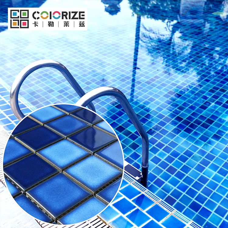Colorize Foshan Factory Cheap Navy blue Porcelain swimming pool Mosaic Tile Kiln Vary 306x306mm ceramic mosaic tile