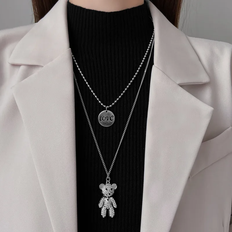 Luxury Women Animal Necklace Hip Hop Fine Pendant Necklaces Fashion Funny Bear Crystal Necklace Wholesale