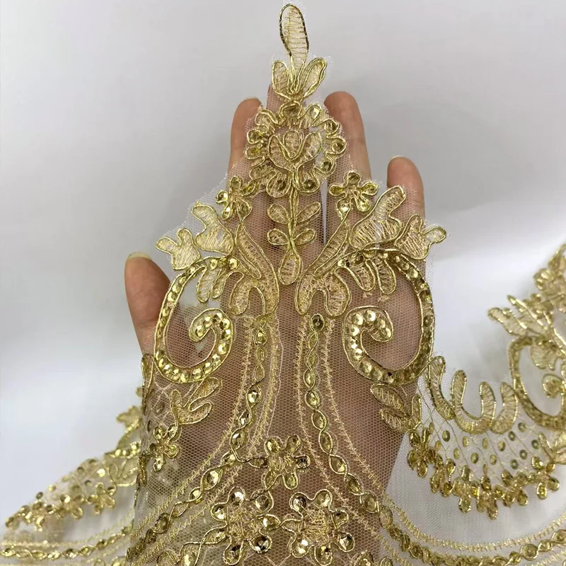 Beautiful shinny bridal headpiece diy material wedding headpiece decorative flowers width 24cm gold lace accessories