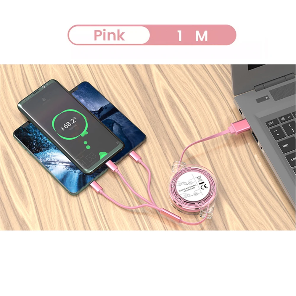 Multi USB Retractable Charging Cable 3 in 1 Multiple Charger Cord Adapter Connector with Type C/Micro USB