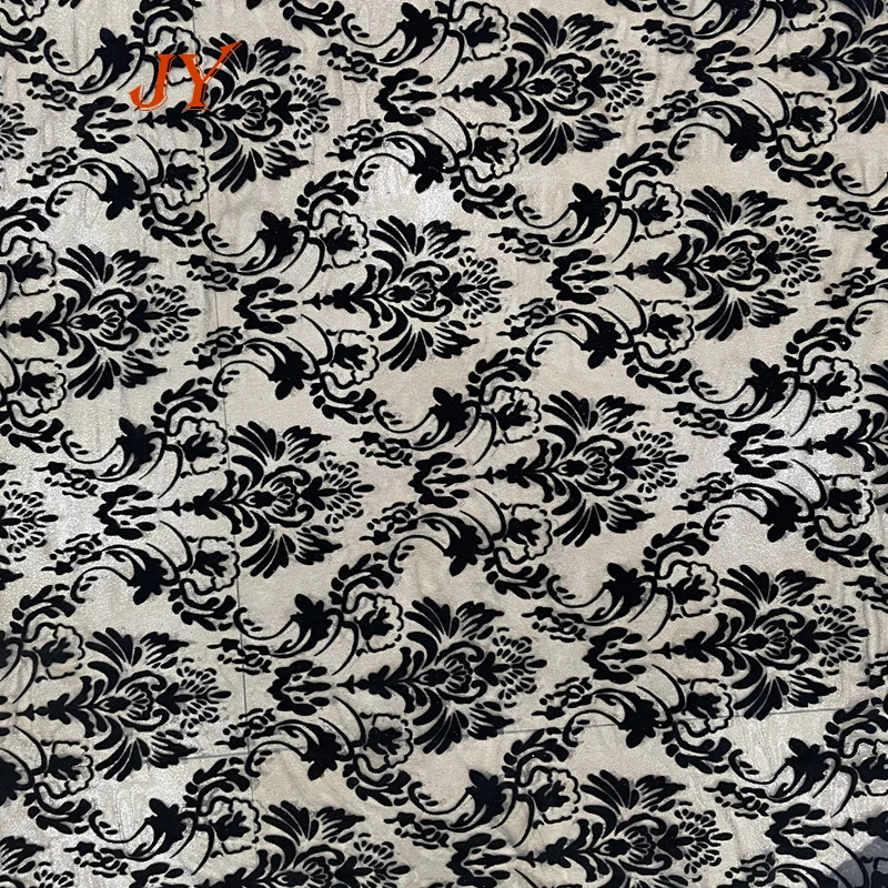 KF073 High Quality  Custom Patterns  Nylon Printed 4ways printing flocking Stretch Mesh Fabric For Clothing