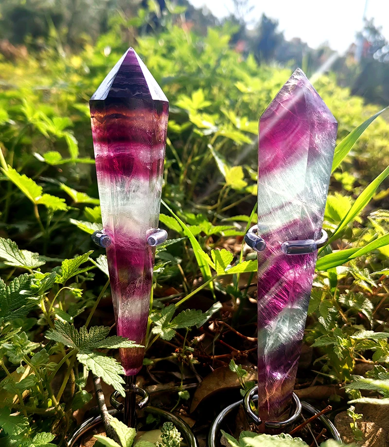 wholesale Natural crystal wands healing Iridescent fluorite point Rainbow fluorite wands for decoration