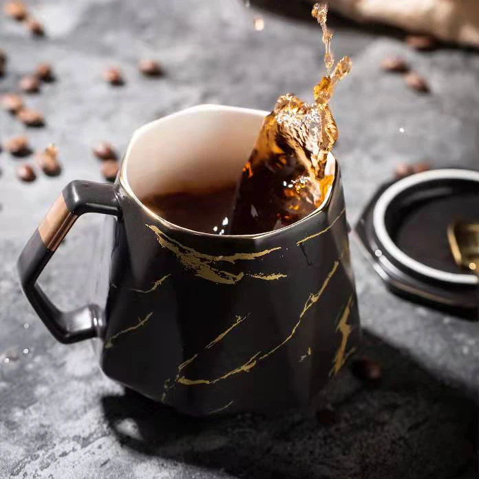 Nordic luxury diamond gold ceramic mug coffee cup tea water cup holiday event gift ceramic mug custom logo