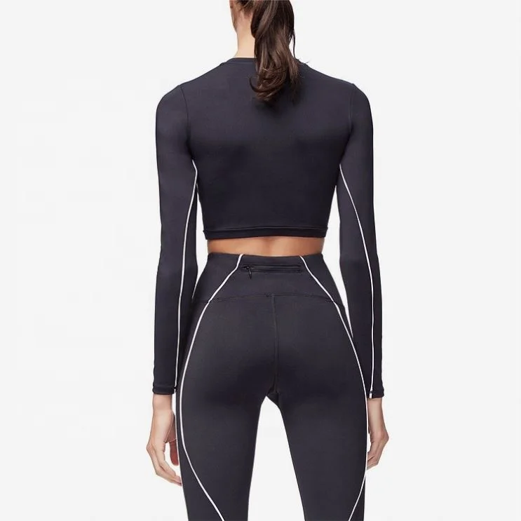 Custom logo gym wear women black 2 pieces yoga wear set activewear wholesale private label fitness sets