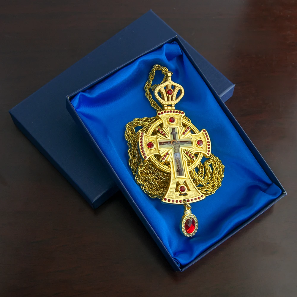 HT Orthodox Church Cross Necklace Russia Greece Gold Bishop Father Priest Pectoral Cross Jesus Crucifix Icon Religious Gift