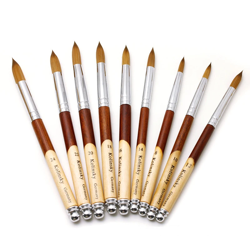 Two Color Joint Wooden Handle Kolinsky Acrylic Nail Brushes UV Gel Polish Carving Pen Brush
