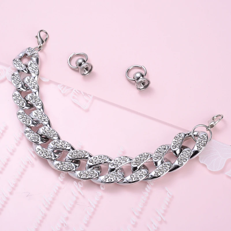 Women  crystal Gold Silver Colors Acrylic Mobile Phone Chain DIY Phone Lanyard Key Beaded Pendant Hold Straps Gift Accessories