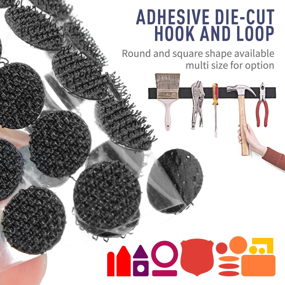 round squares adjustable printed heavy duty nylon self adhesive back dots circle tape logo rolls hook and loop dot