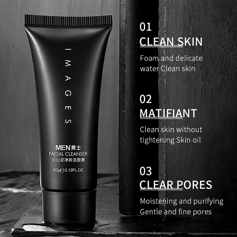OEM IMAGES private label volcanic mud deep cleaning face care moisturizing skin care oil control organic face cleanser for men