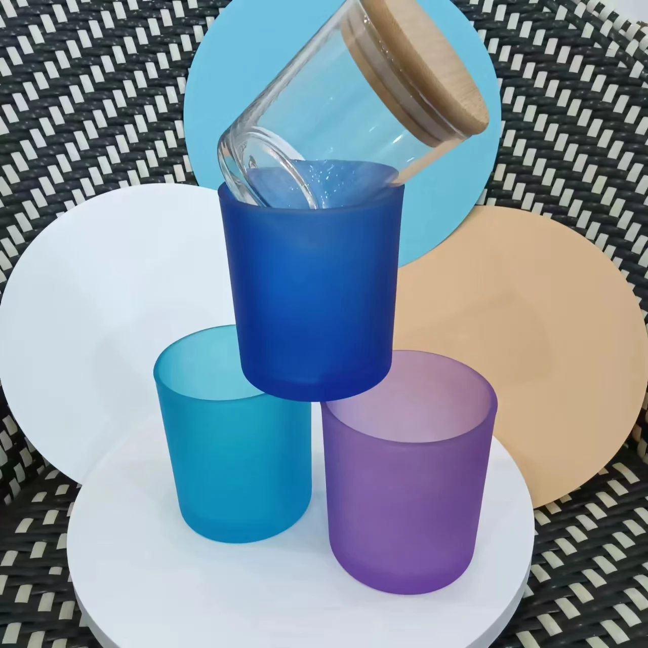 7oz 10oz 14oz frosted matte black white round bottom empty glass candle jars for candle making