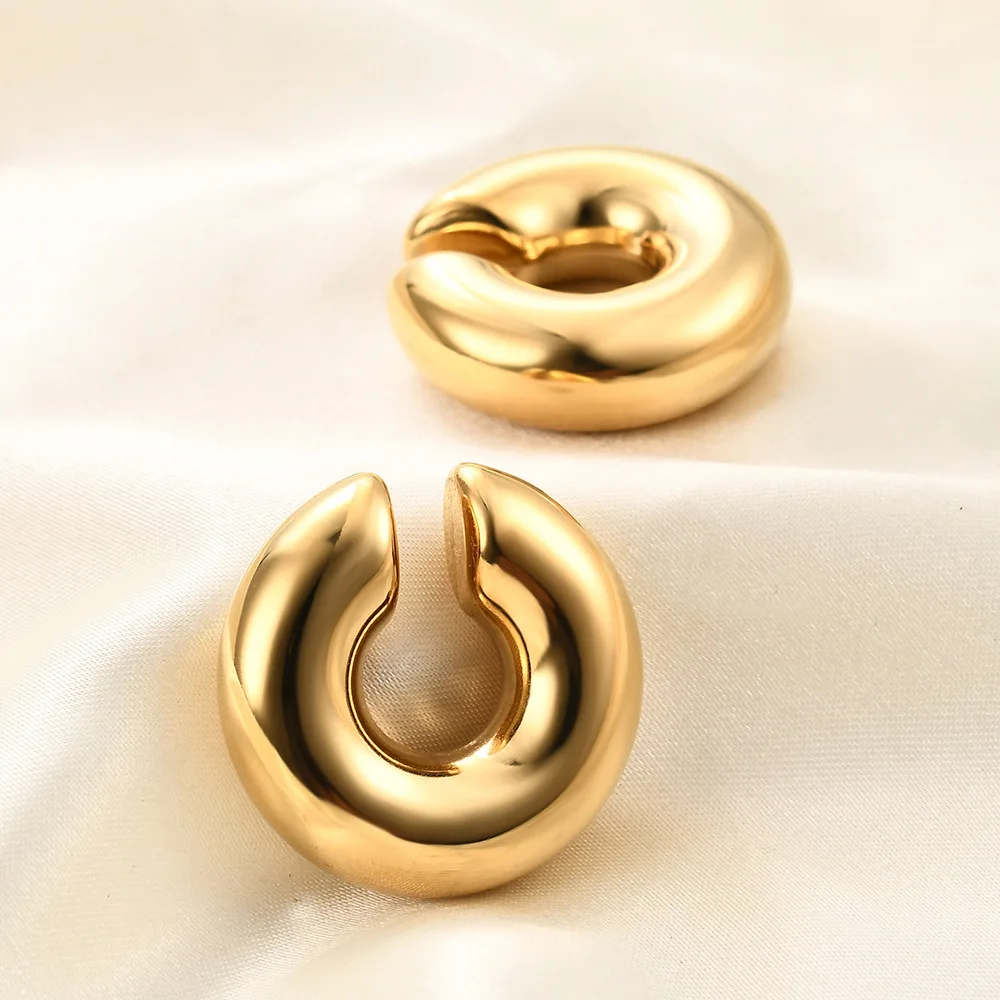 Wholesale High Quality Women Gold Large Chunky Hoops Earrings Hollow Circle C Shaped Round Ear Cuff