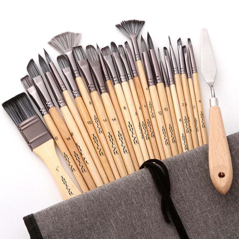 Art Supplier Professional Synthetic Hair Wood Handle Artist Brushes With Palette Knife
