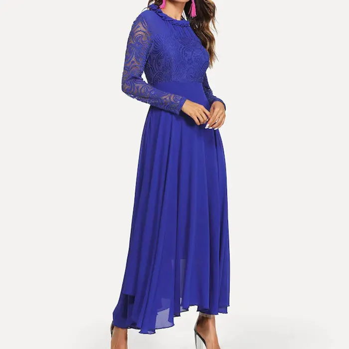 2020 Fashion Custom Lady Chiffon Ruffle Maxi Lace Dress OEM/ODM Vestidos Women Elegant Summer Casual Dresses