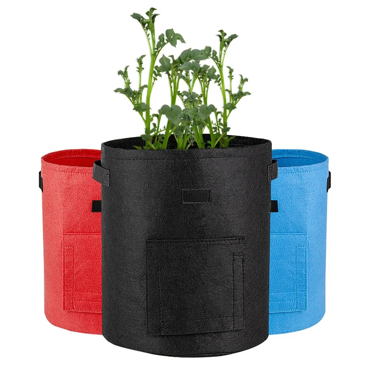 Wholesale custom 5 / 7 / 10 Gallon breathable fabric pots felt garden potato grow bag with handle for tree farms