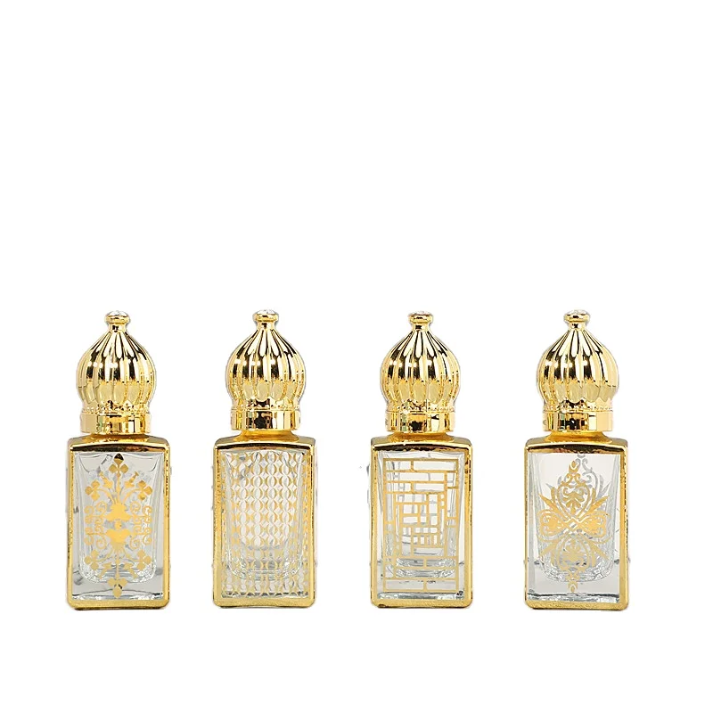 Custom 10ml Electroplating Engraving Luxury Attar Perfume square Glass Roll on Bottle with Steel Roller or