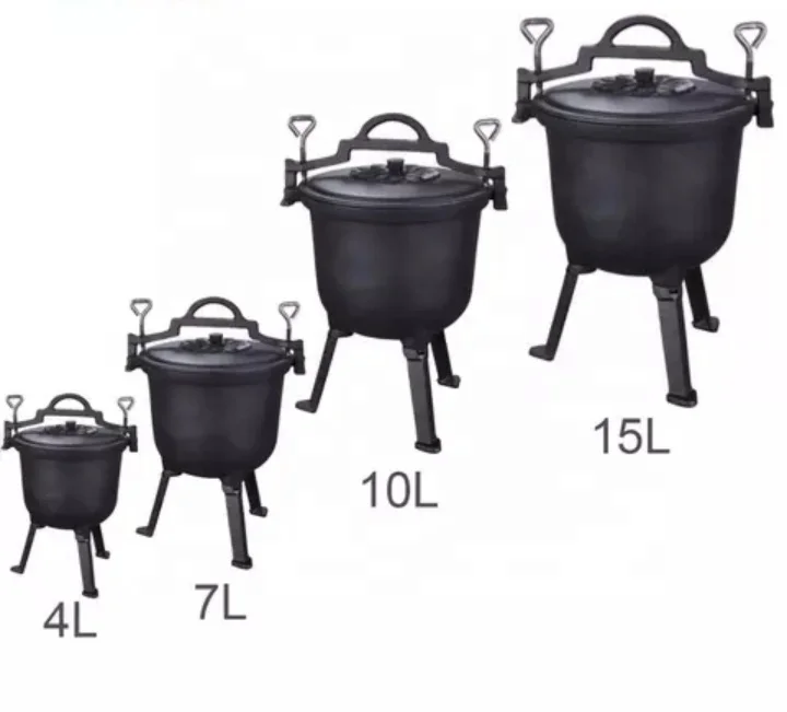 4L 7L 10L 15L Outdoor Campfire Three Legged Cast Iron Poland Cauldron Pot Pre-seasoned Black Cast Iron Camping Dutch Camp Oven