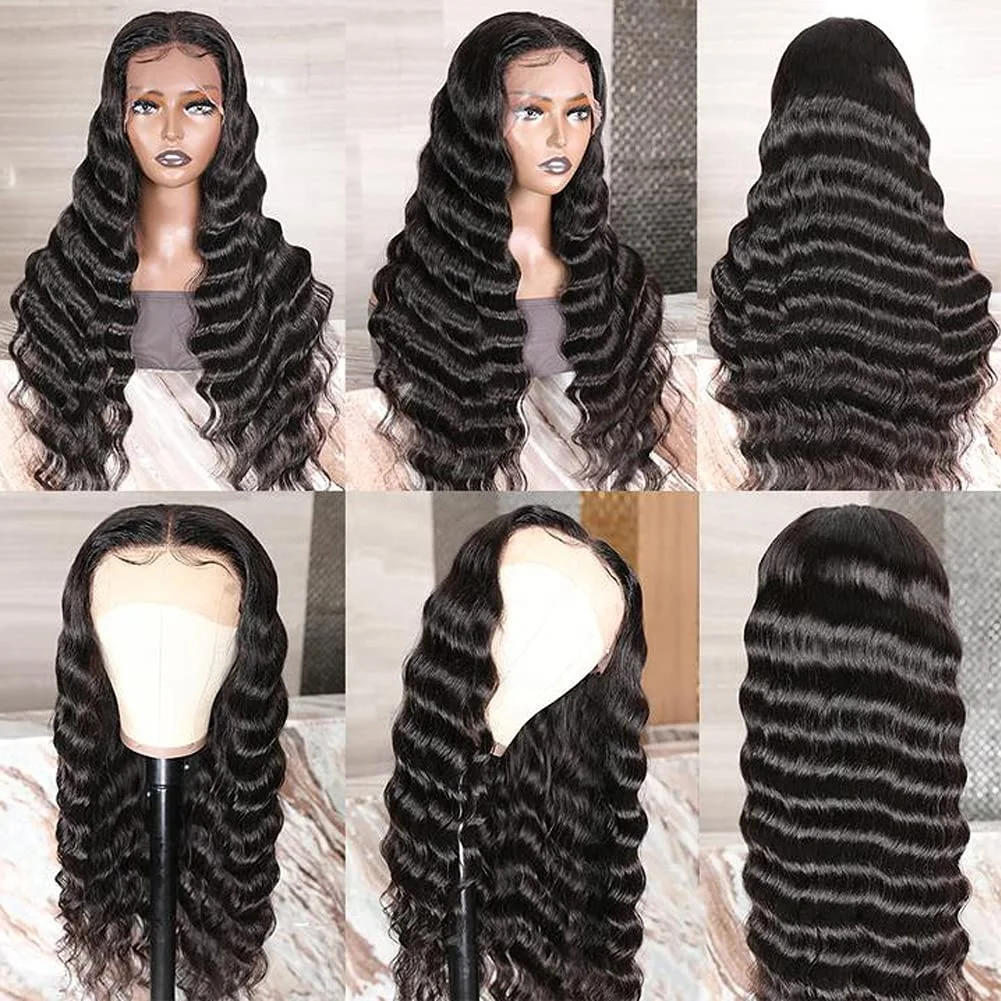 Fuxin Deep Wave Virgin Human Hair Lace Frontal Wigs Raw Indian Remy Hair Wholesale Wigs 40 Inch Human Hair Full Lace Front Wig
