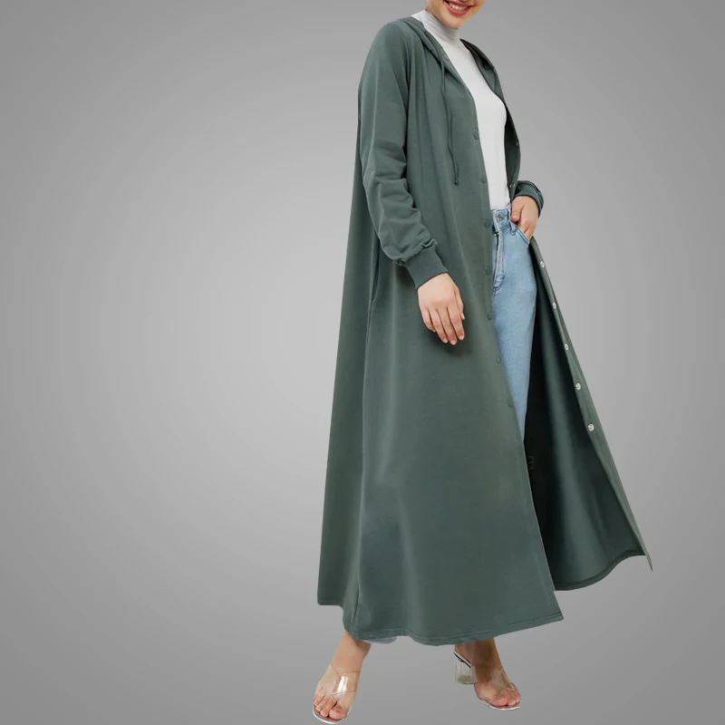 High Quality Hoodie Women Sportswear Full Muslim Dress Dubai Front Abaya Turkish Loose Kimono Cardigan Maxi Islamic Clothing