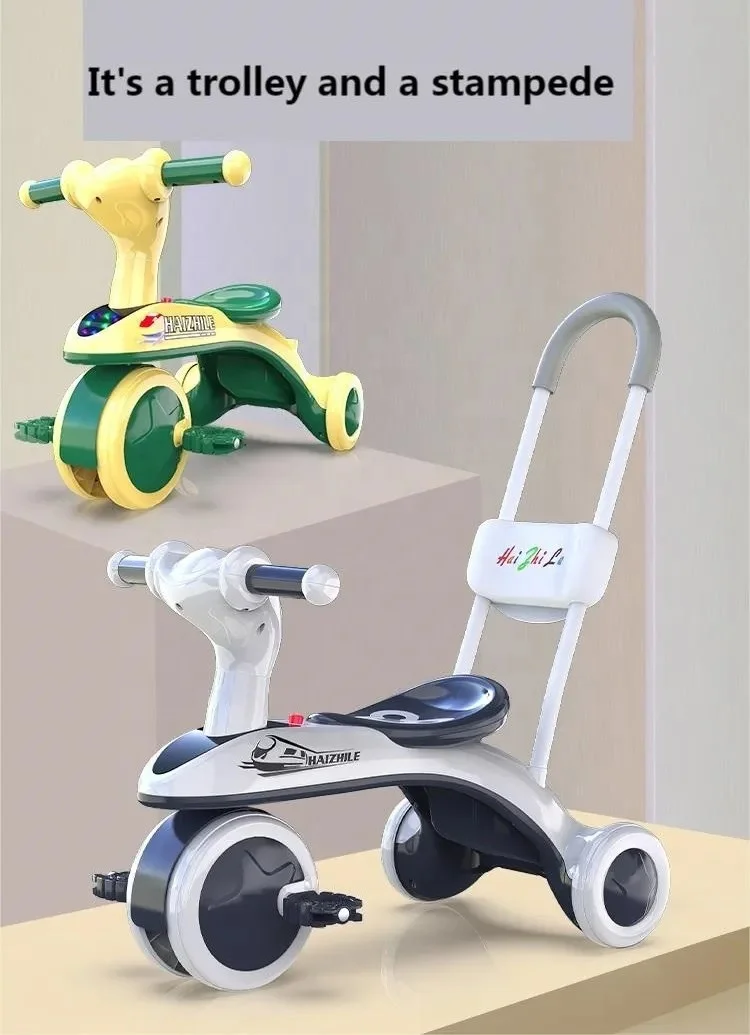 Toy tricycle is suitable for boys and girls can add push handle multi-function toy car