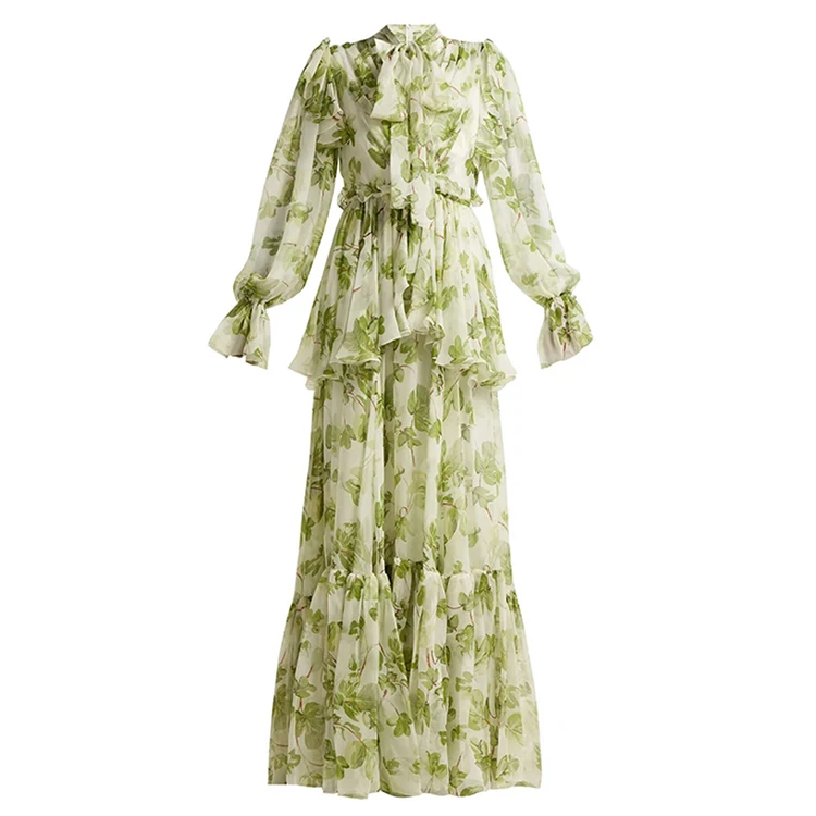 Fashion Style Women Elegant Floral Print Casual Chiffon Maxi Long Dress