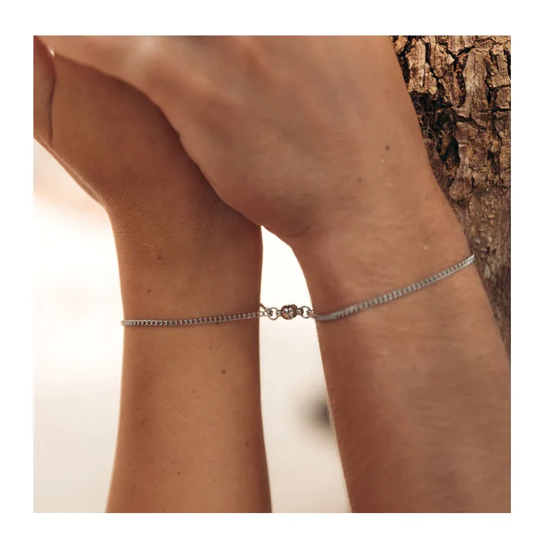 316 stainless steel magnet chain bracelet 2 pcs couple bracelet 18K gold and silver jewelry gift for partner