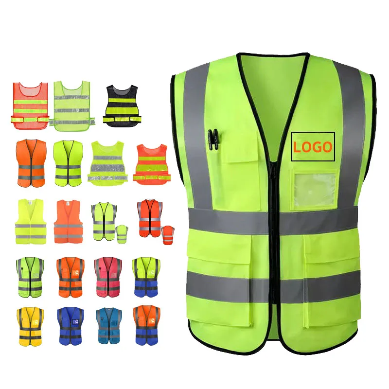 Hi-vis дышащие защитные жилеты с карманами и молнией Светоотражающие сетчатые защитные жилеты для мужчин и женщин
