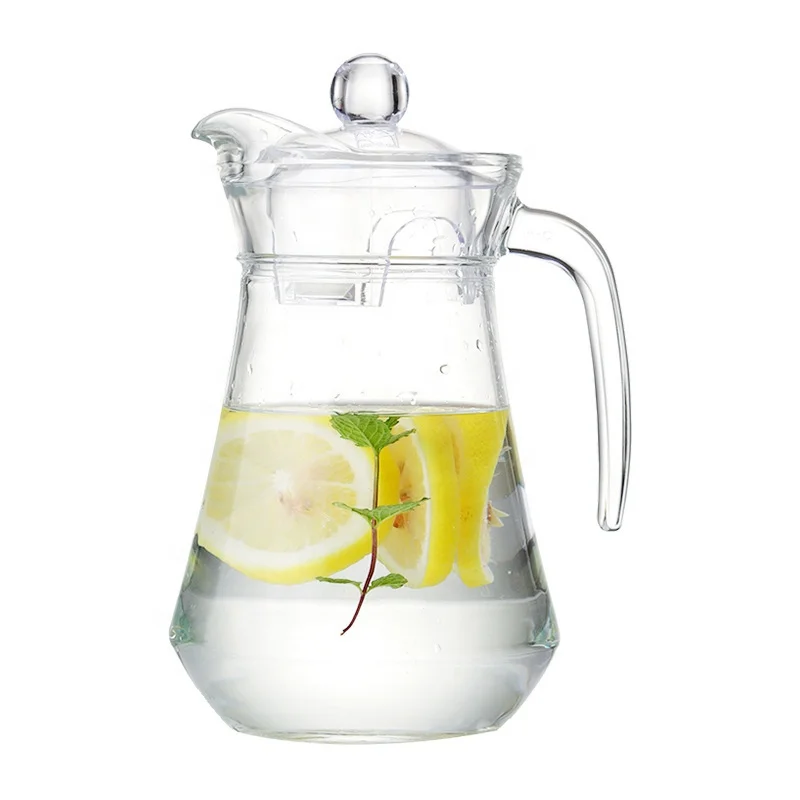
64 Ounces Glass Stainless Steel Lid Water Carafe with Handle Good Beverage Pitcher for Homemade Juice and Iced Tea 