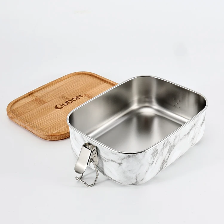 Portable Kids Lunch Box School Food Container 304 Stainless Steel Bento Lunch Box Bamboo Lid