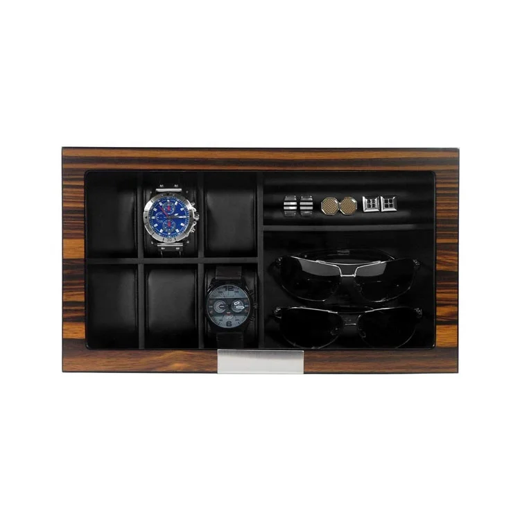 amazon OEM Custom Luxury Ebony Burl Wood Valet Watch Box Case