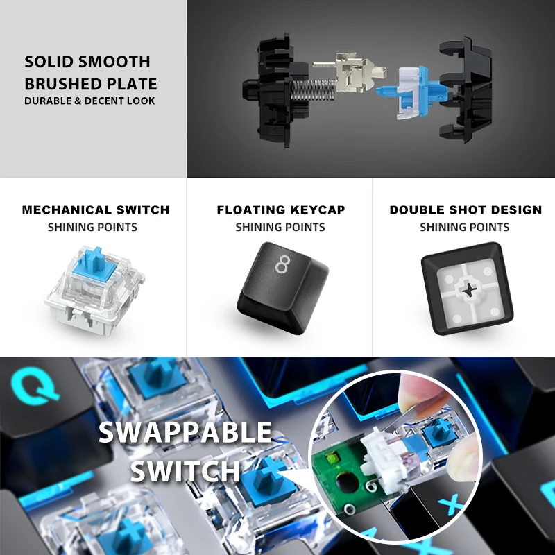 Waterproof clavier mecanie low profile keycaps rgb switch hot swap wireless rgb led backlight bluetooths keyboard