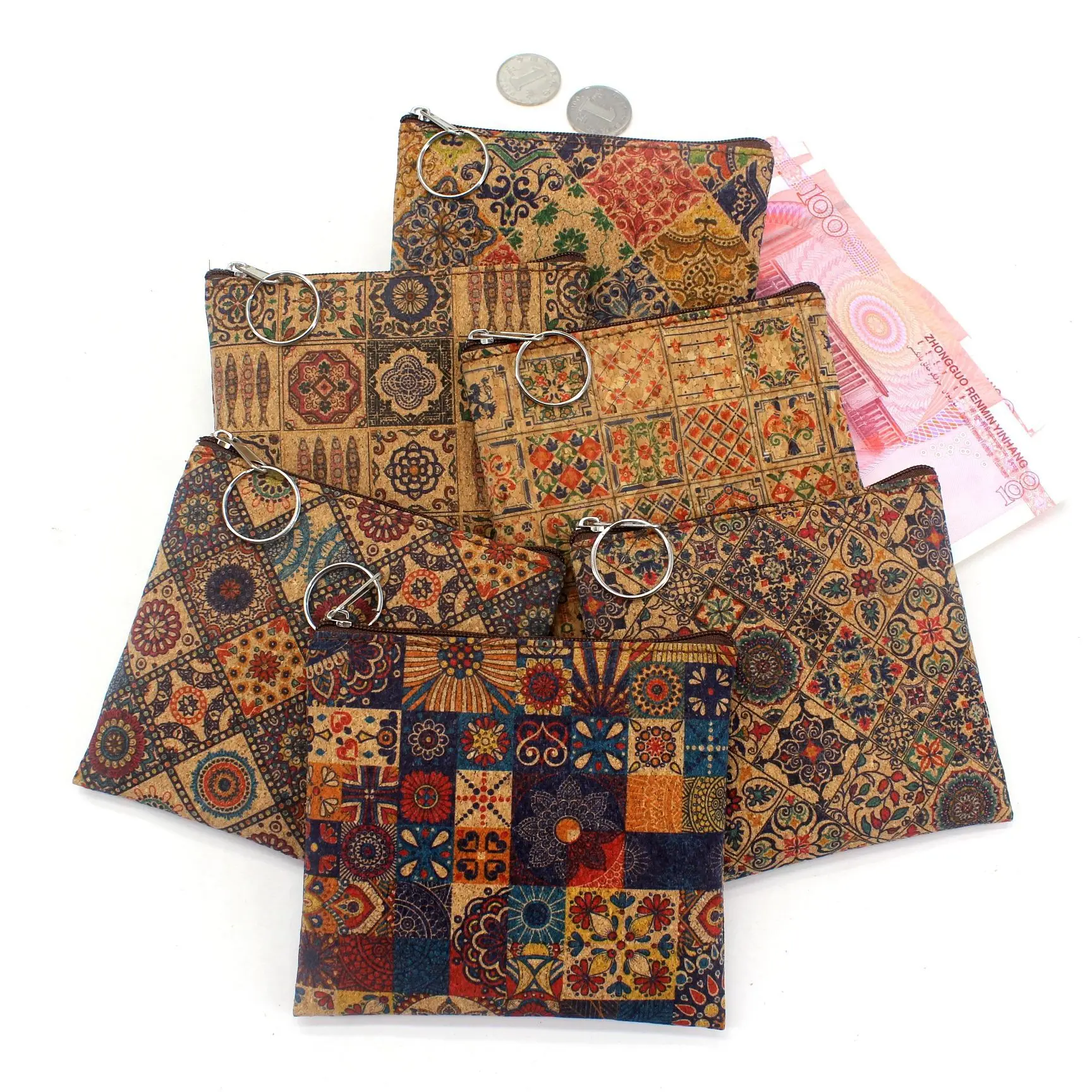 Retro real wood grain cork print coin purse bark grain coin purse key small square bag casual nostalgic clutch bag