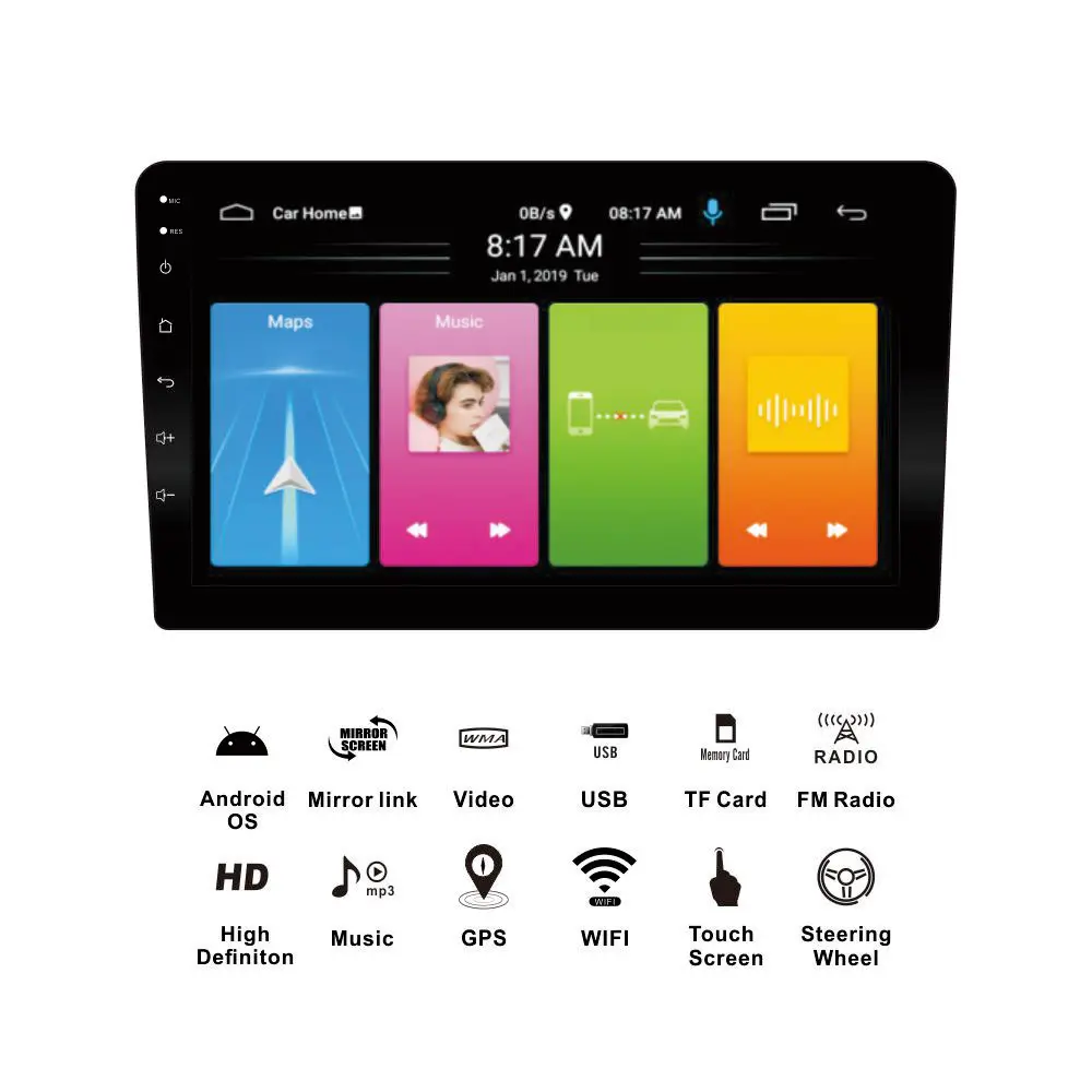 2 Din Android 9 10 Inch Rearview camera Full Touch Screen Car DVD Player 1+16 GB with IPS screen mp3 play for car dab radio