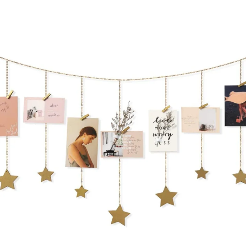 
Diy Background Wall Metal Chain Ornaments Wooden Stars Living Room Bedroom Decoration 